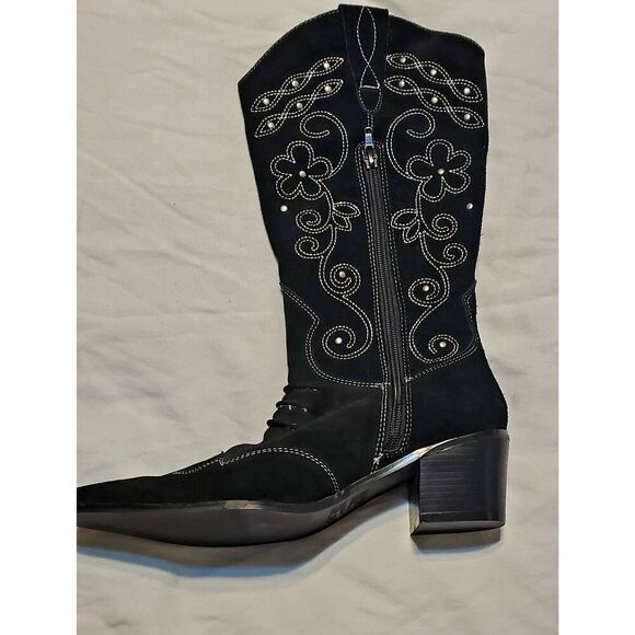 WOMENS EMBELLISHED SUEDE WESTERN STYLE BOOTS - Picture 10 of 12